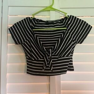 SHEIN Black and White Striped Tie-Front Blouse